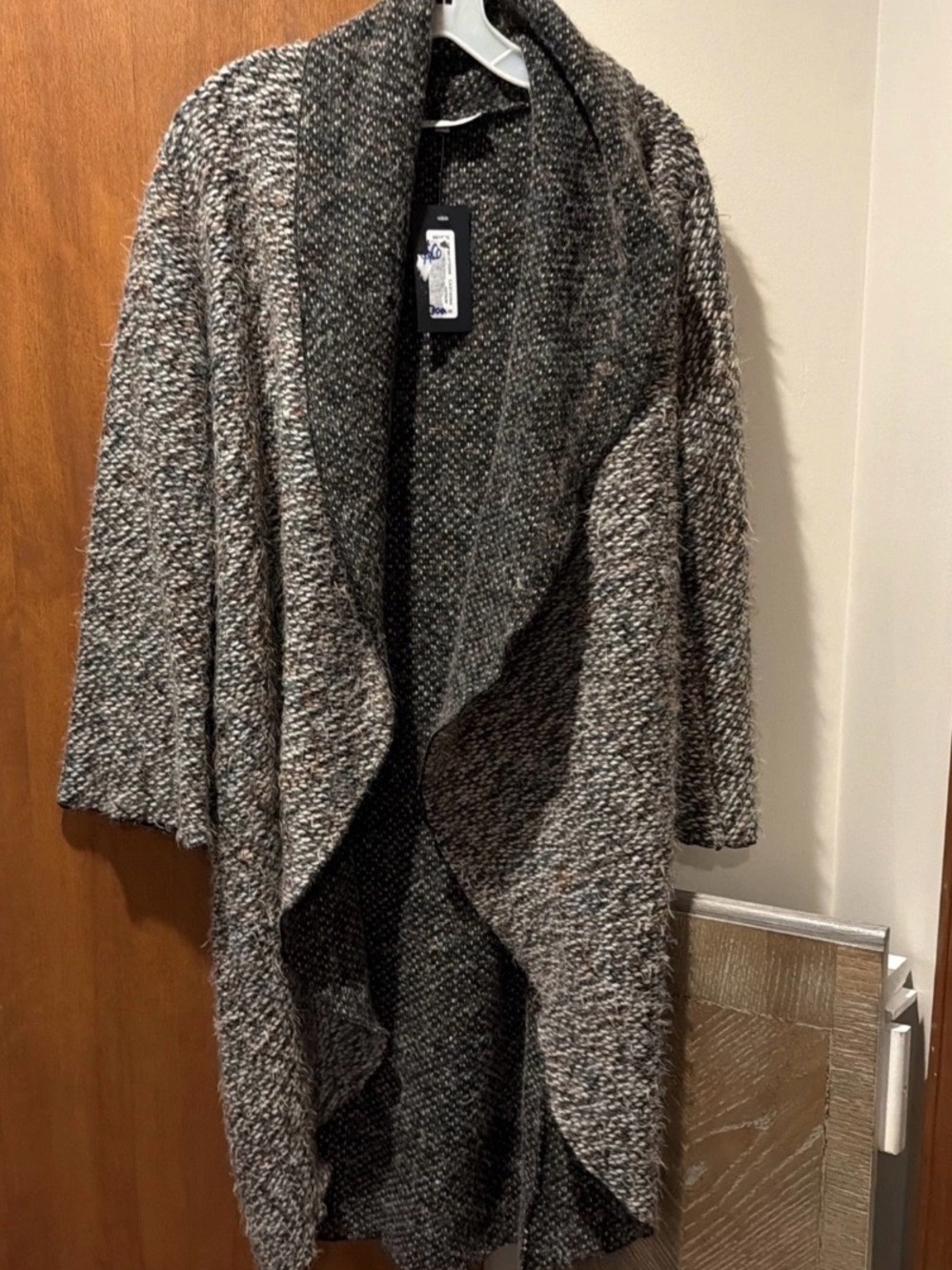 Bryn Walker Open-Front Shawl Collar Cardigan Sweater - Charcoal Gray